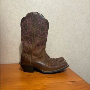Ariat Womens Round Up Square Toe Brown Leather Western Cowboy Boots Size 6B